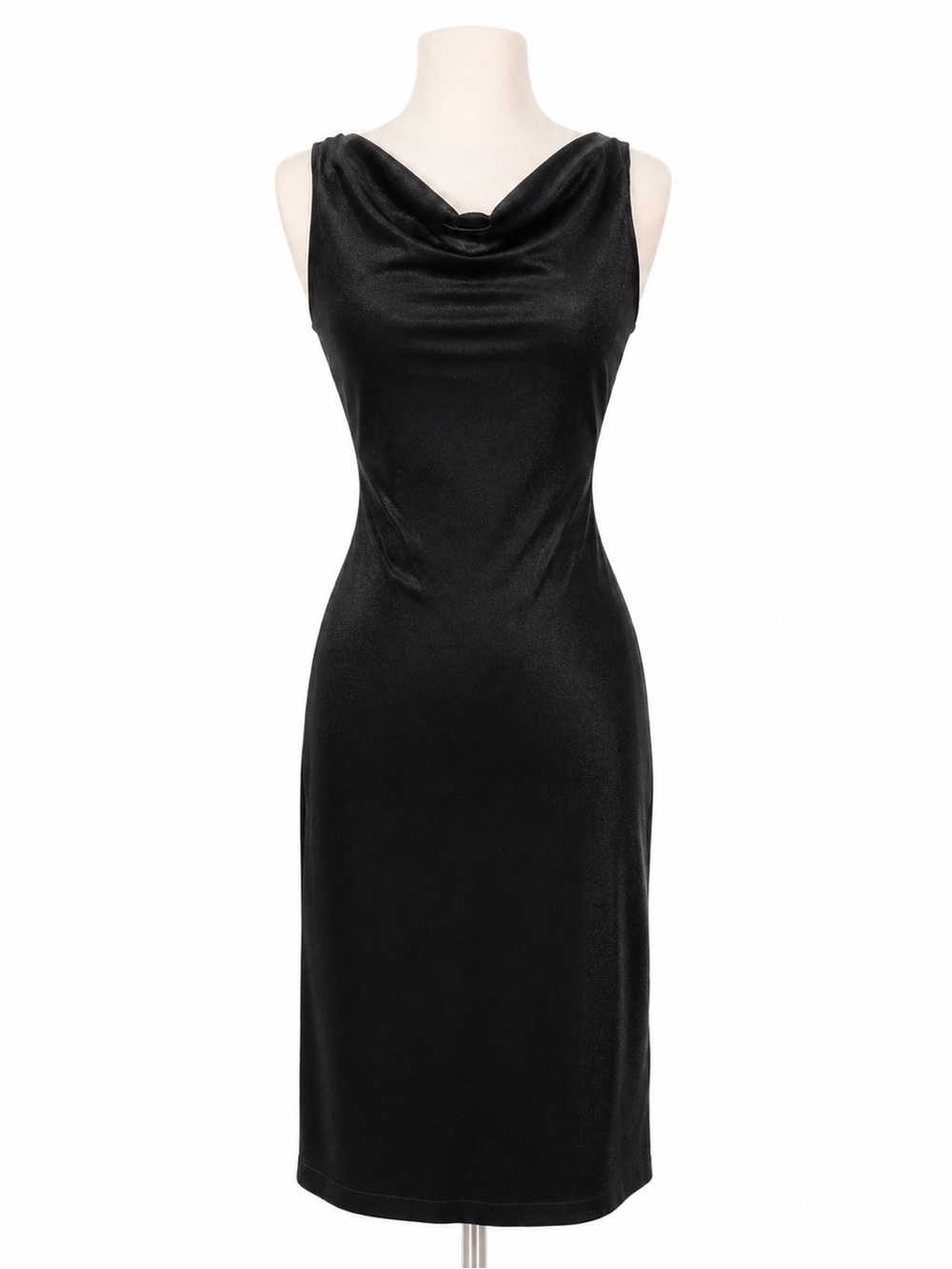 My Michelle Black Cowl Neck Midi Sheath Dress